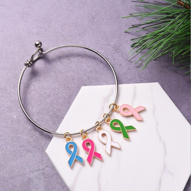 100Pack Heart Ribbon Accessor for DIY Jewelry Durable Awareness Ribbon Charm Jewelry Findings Mixed Color Ribbon Pendant