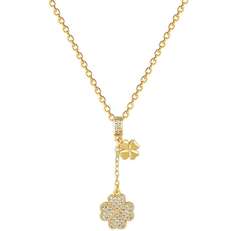 Lucky Grass Fringed Personality Light Luxury Temperament Gorgeous Full Diamond Necklace Female Versatile Collarbone Chain Titanium Steel Chain