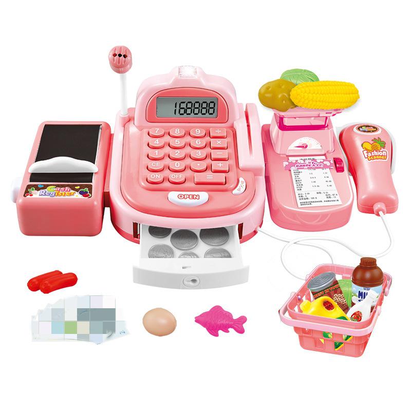 Children's Supermarket Cash Register Toy with Barcode Scanner and Money Collection