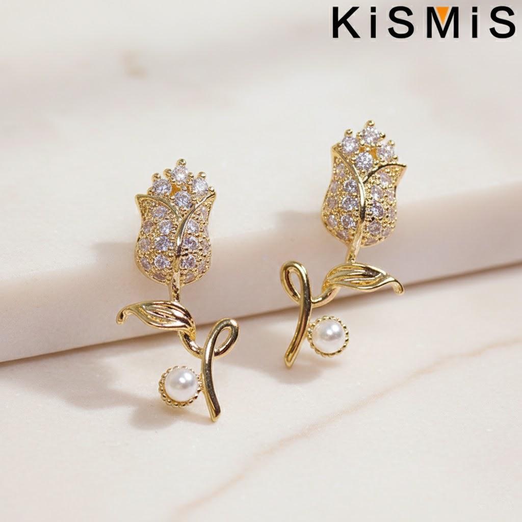 

Shiny Gold Rose Flower Rhinestone Earrings Bohemian Cute Flower Ear Jewelry Studs Women Accessories золотой
