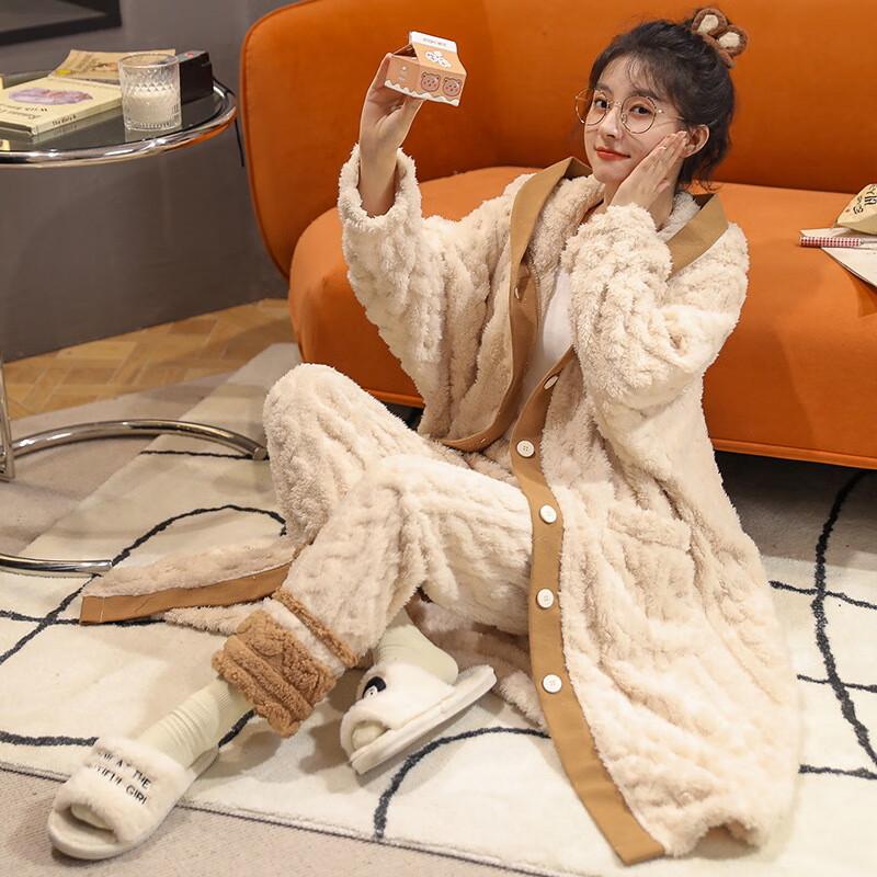 Женский теплый коралловый фланелевый халат M