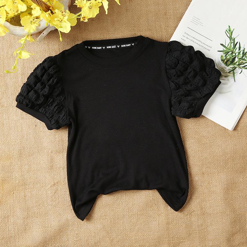 2025 Spring/Autumn Stylish Korean Bubble Sleeve Long-Sleeve T-Shirt for Girls
