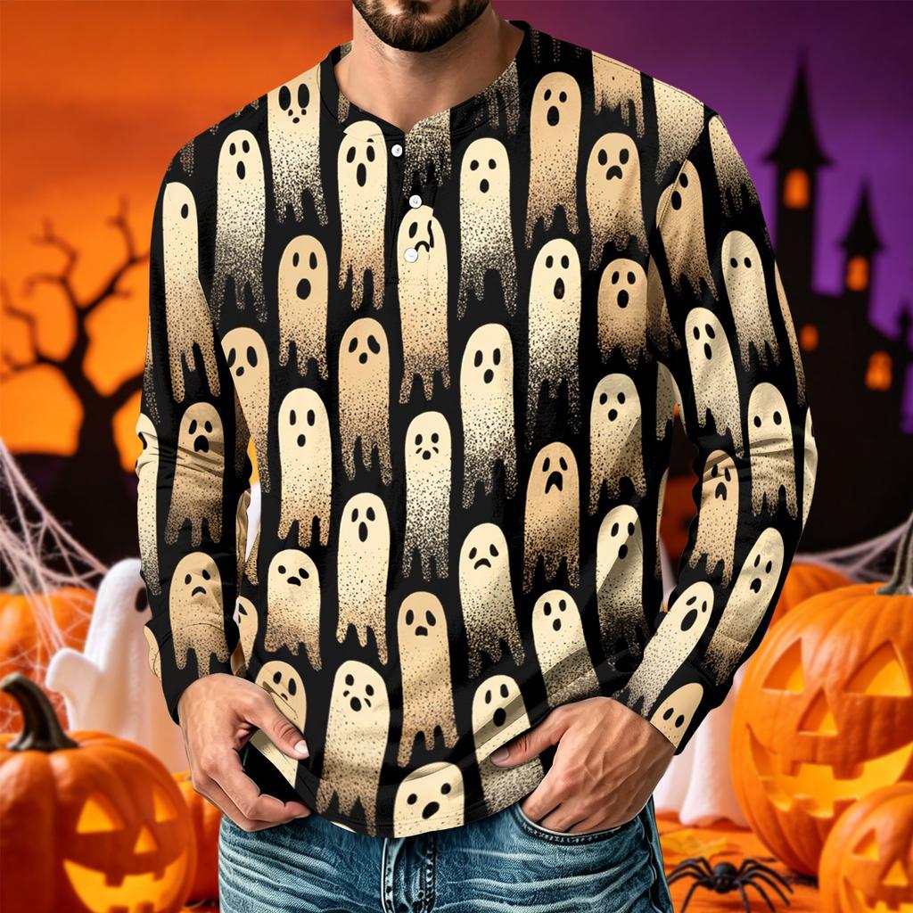 Men's Printed Long Sleeve T-Shirt with Round Neck Casual Top