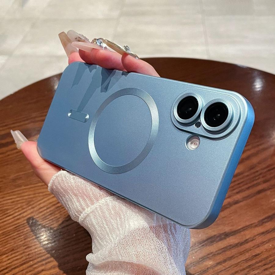 

Роскошный металлический чехол-бампер с магнитной беспроводной зарядкой для iPhone 16 Pro Max 16 Plus iPhone 15 Pro 14 Plus 13 12 11 iPhone 7/8/SE2/SE3 небесно-голубой