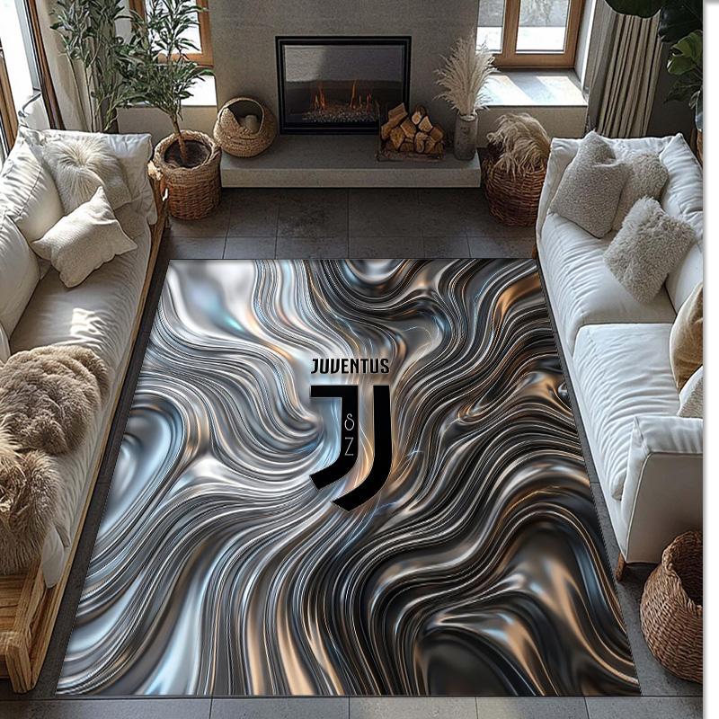 Juventus FC bedruckter Flanell-Teppich rutschfest weicher Polyester-Bodenbelag Indoor-Dekormatte für Schlafzimmer Wohnzimmer Sofa
