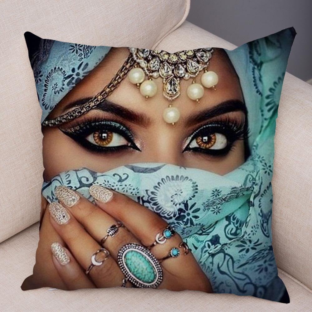 Beautiful Lady Pillow Case Decor Colorful Masked Woman Pillowcase Super Soft Plush Cushion Cover for Sofa Home Car Xcm
