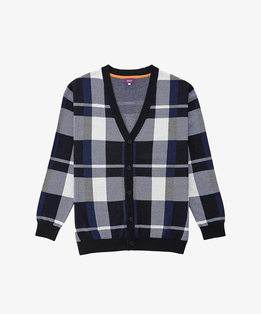 Stco Big Check Pattern Cardigan Blue (Oversized)_Skgua01Ocl