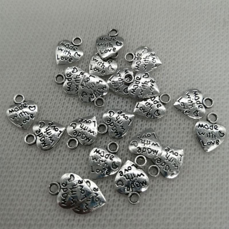 60pcs Heart Charm Made With Loves Pendant 12x10mm Tibetan Antique Silver Color Pendants Jewelry Making DIY Handmade Craft