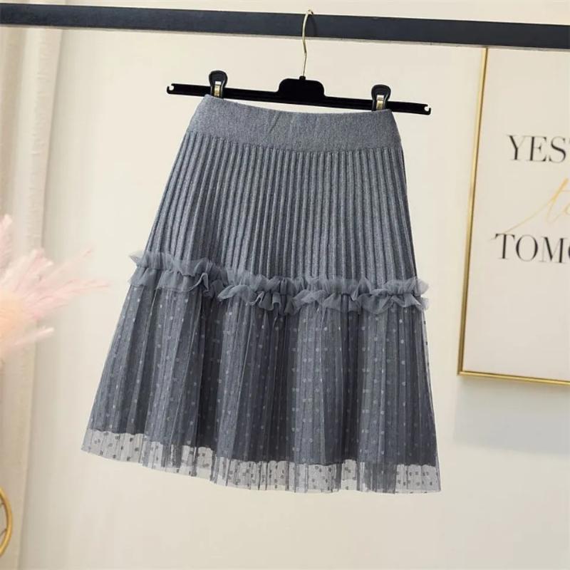 Rok voor Dames Casual Veelzijdig Elastisch Hoge Taille Lange Losse Broek Grote Maten Dubbele Laag Rekbaar Slank Effen Kleur Gebreide Rok.