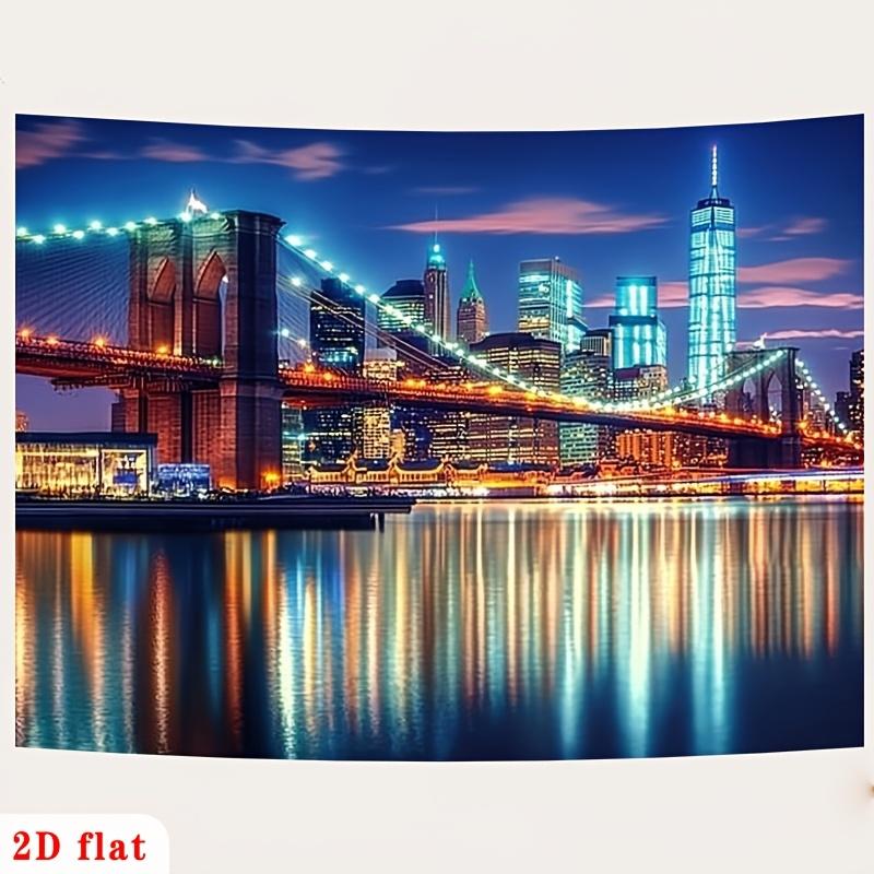 2D Plane, 1 Piece. Nylon Background Fabric for the Night View of the Brooklyn Bridge In New York and Urban Scenery.