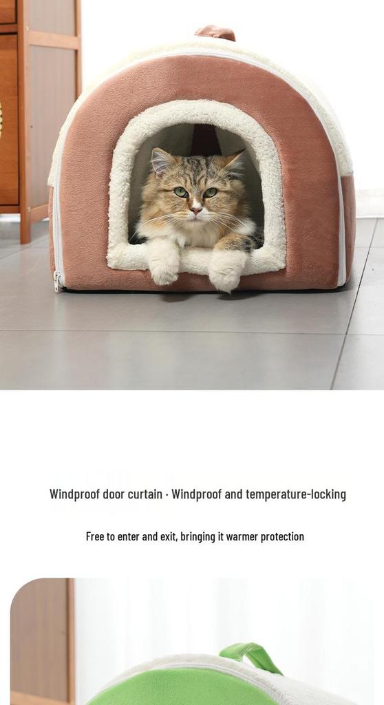 Foldable Dual-Use Cat Bed: Spacious Enclosed Design for All Seasons