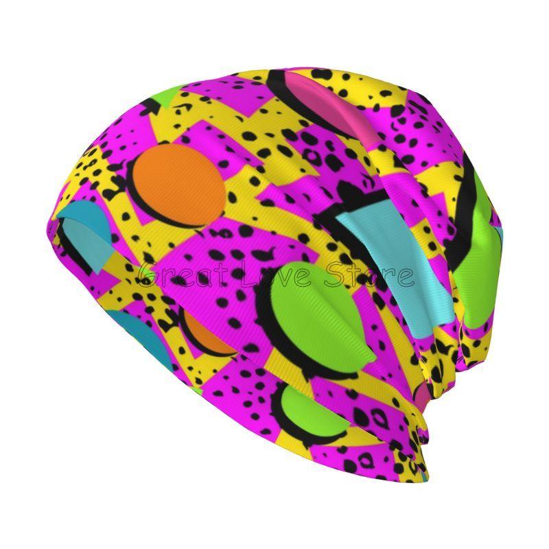 Retro 80s 90s Pop Art Print Knit Hat Women Men Outdoor Hat Beanie Caps Chemo Hat Slouchy Headwear Casual Black