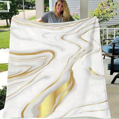 Gold Marble Flannel Throw, Abstract Pattern Lightweight Blanket, Soft Skin-Friendly for Sofa Bed, Luxury Home Office Accent