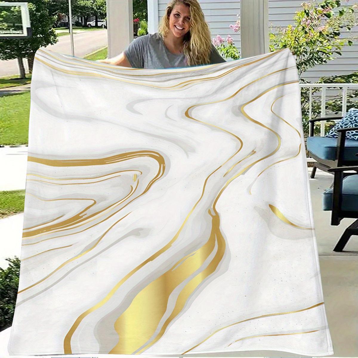 

Gold Marble Flannel Throw, Abstract Pattern Lightweight Blanket, Soft Skin-Friendly for Sofa Bed, Luxury Home Office Accent 75x90cm