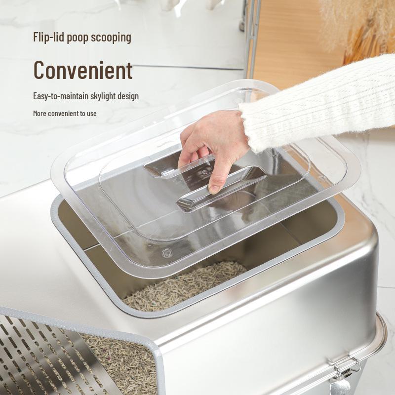 Stainless Steel Extra Large Enclosed Cat Litter Box - Odor & Splash Proof