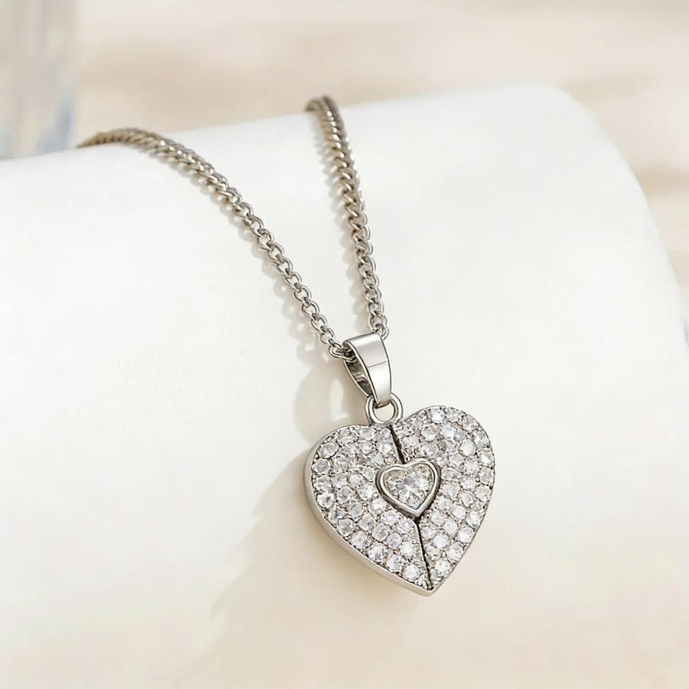 Heart-shaped Pendant Heart-shaped Necklace Handmade Couple Love Locket Heart Opening Locket  Gift