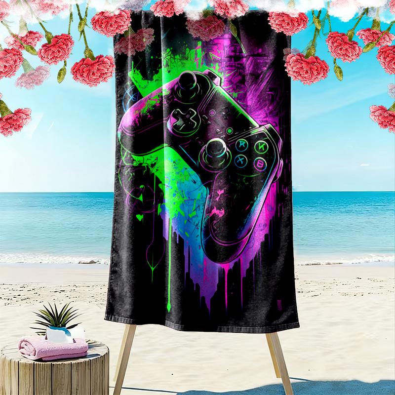 Gamepad-Print Strandtuch, Großes Weiches Schnelltrocknendes Handtuch für Strand Camping Schwimmen