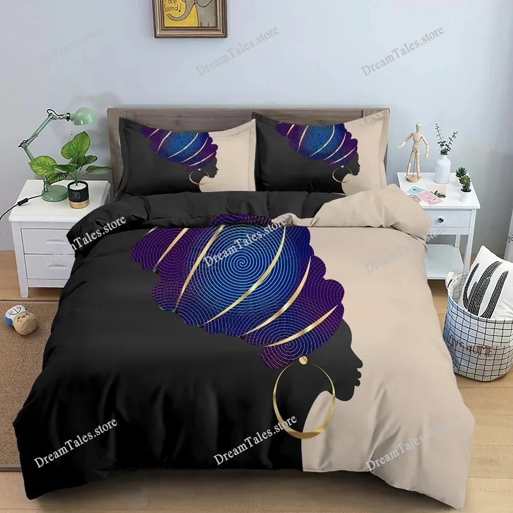 African Woman Duvet Cover Set 3D Cartoon Printed Bedding Set Pillowcase Bedroom Decor King Queen Twin Size Bedclothes741