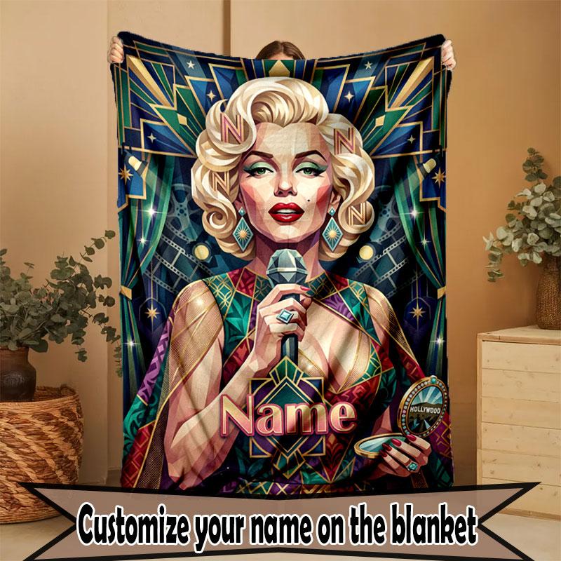 Custom Name Personalized Marilyn Monroe Print Blanket, Home Decor, Bedroom, Sofa, Camping, Couch, Gifts for Birthday Christmas
