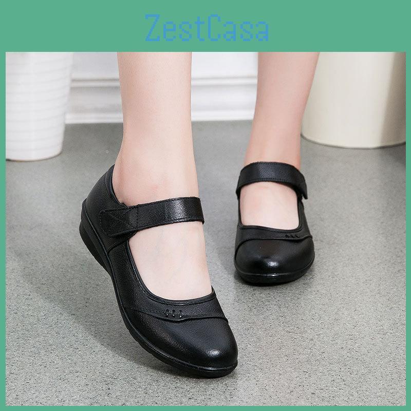 Flats Black Women Spring Autumn Soft Genuine Leather Shoes Brand Elegant Ladies Mary Jane Mother Shoes Plus Size 41