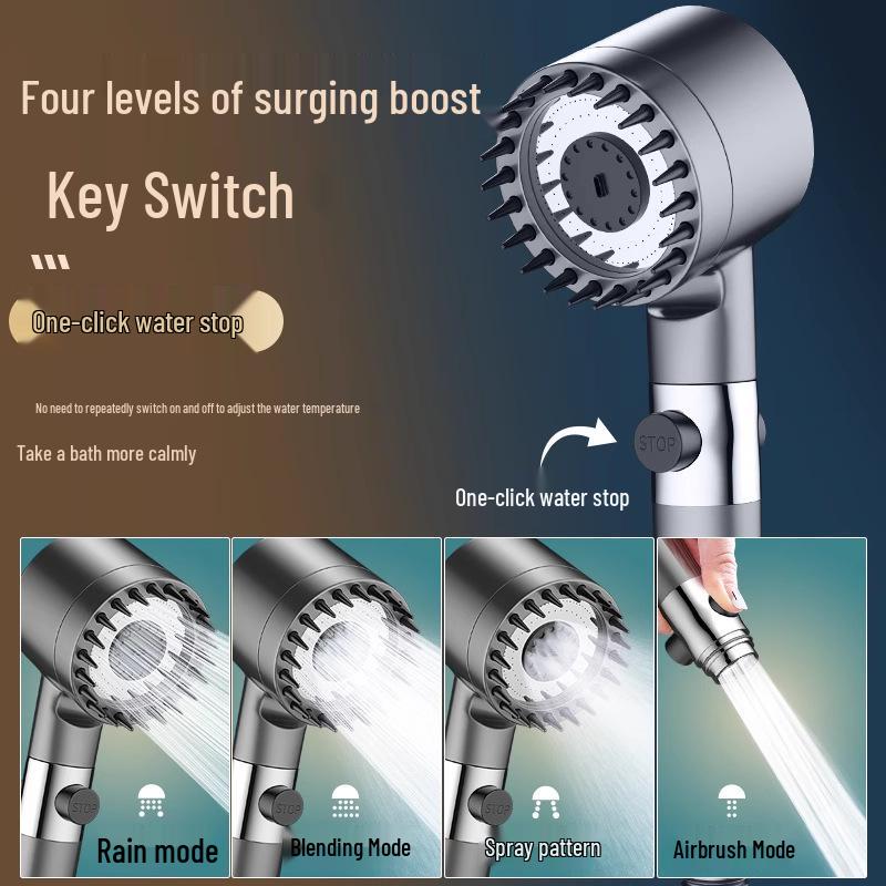 Ultra-High Pressure Massage Shower Head with Spray Booster and Hair Dryer Nozzle