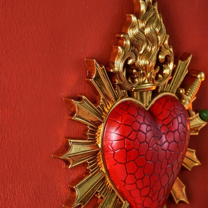 Sacred Hearts Resin Wall Decors Plaque, Heart of Jesuses Hanging Sculpture, Christian Religious Wall Art Ornament for Entryway or Bathroom Wall
