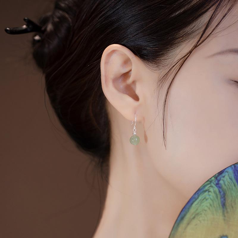 Hetian Jade and Red Agate Earrings - S925 Silver, Vintage High-End Design for Women, Autumn/Winter 2023