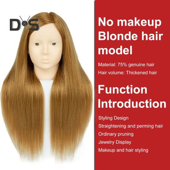 Mannequin Head with Real Hair Hairdresser Braiding Hair Styling Training Manikin Cosmetology Doll Head Brown Golden Long Hair Hairdressing Makeup
