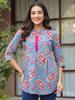 Blue Floral Printed Sequinned Pure Cotton Top