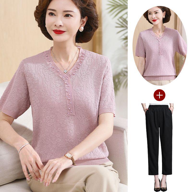Mom's Summer Ice Silk Short-Sleeve T-shirt for Women 50+