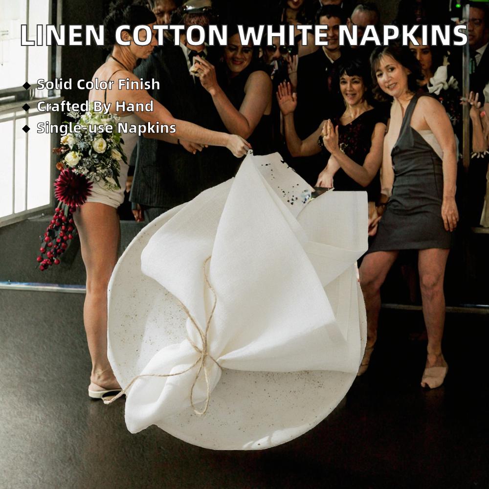 Premium Linen Cotton Blend White Table Napkins Disposable Decorative Solid Color Home Airplane Wedding Parties Dinners Available