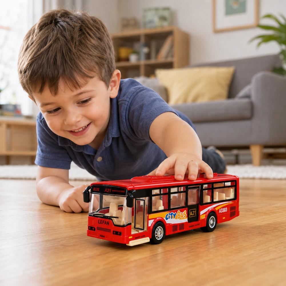 Children'S Simulated City Bus Toy Model Inertial Vehicle Sightseeing Bus Educational Pretend Play Toy With Light Sound Effect