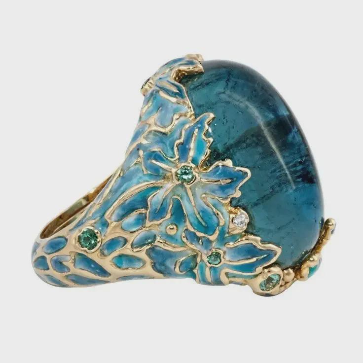 Jianjie Blue Tree Alloy Inlaid Engagement Ring - New Floral Hand Decoration