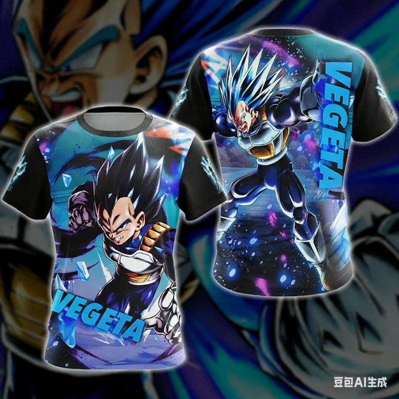 2026 Summer Dragon Ball  T-Shirt 3D Print Vegeta Super Saiyan Blue Neon Oversized Loose Breathable