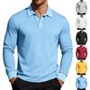Spring Autumn Long Sleeve Lapel Polo Shirt Men Casual Button Collar Holiday Wear Men's Waffle T-Shirt Fashionable Polos