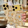 Textured White Flora Electroplated Golden Phone Case For iPhone 18 17 16 15 14 13 12 11 Pro Max Plus 16E 17Air 7 8 X Glass Cover