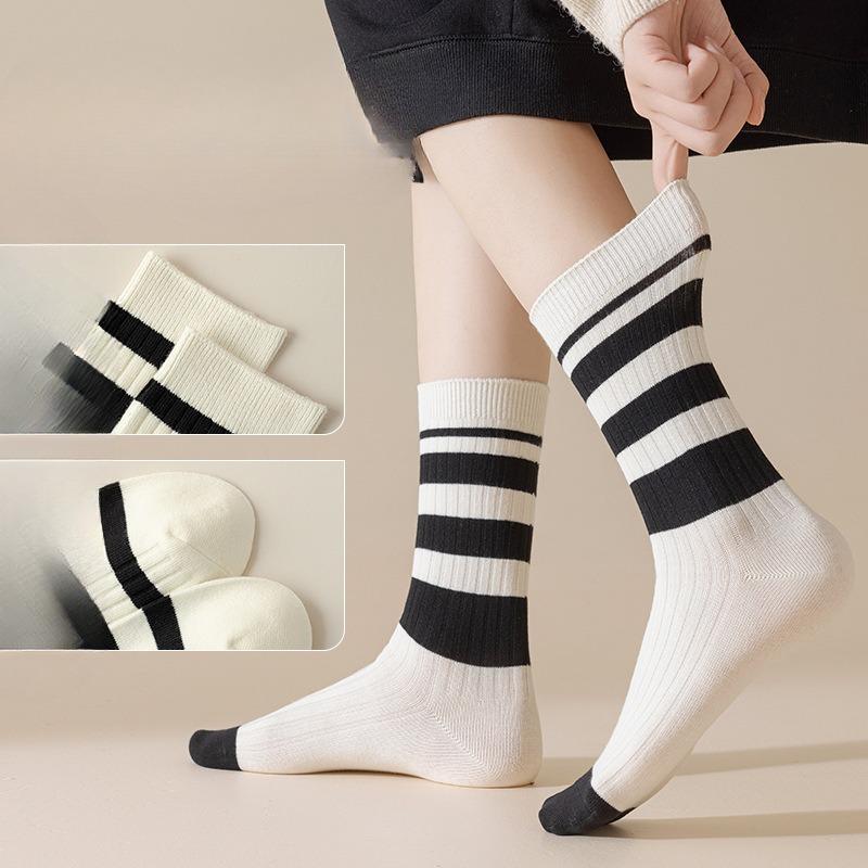 Women's Spring and Autumn Mid-calf Socks, Sweat-absorbing and Odor-proof Pure Cotton Socks, Versatile Pile Socks, Multicolored Cotton Socks