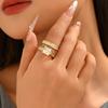 Trendy Luxury CZ Ring Set 2Pcs Shiny Square Cubic Zircona Engagement Ring & Channel Set Stackable For Women Bridal & Event Out