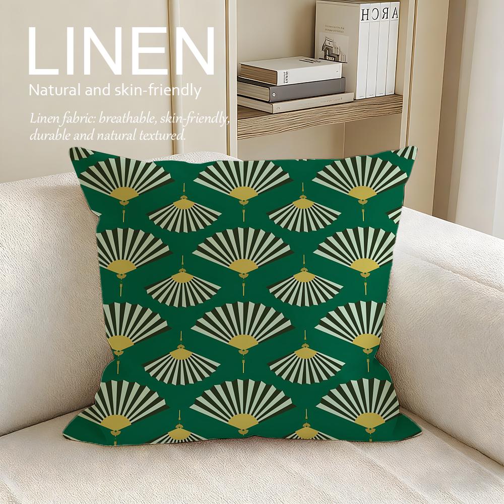 Art Fan Pattern Cushion Cover Linen Decorative Pillowcase Set Pcs X X X Breathable Washable Sofa Cushion Cover