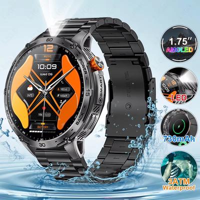 2025 Neue Militär-Smartwatch Herren 730mAh Großer Akku Taschenlampe AMOLED HD-Display 3ATM Wasserdicht Outdoor-Sport Smartwatch
