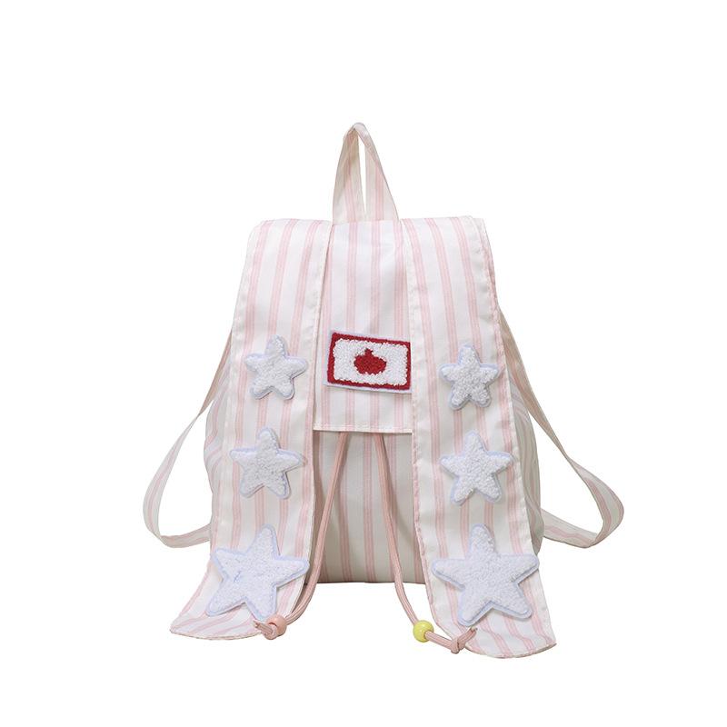 Schoolbag popular rabbit ear bag 1011 new vertical stripe commuter large capacity canvas backpack contrasting color versatile backpack