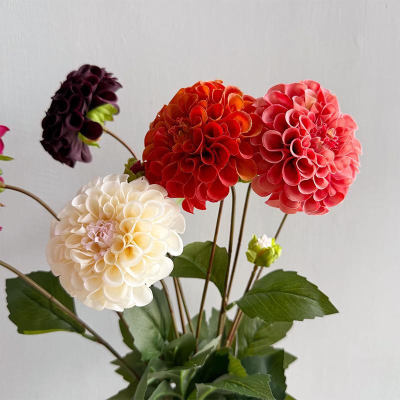 Artificial Moisturizing 2Head Dahlia Real Touch Flowers Bridal Bouquet Wedding Decoration Party Floral Home Decor Dahlia