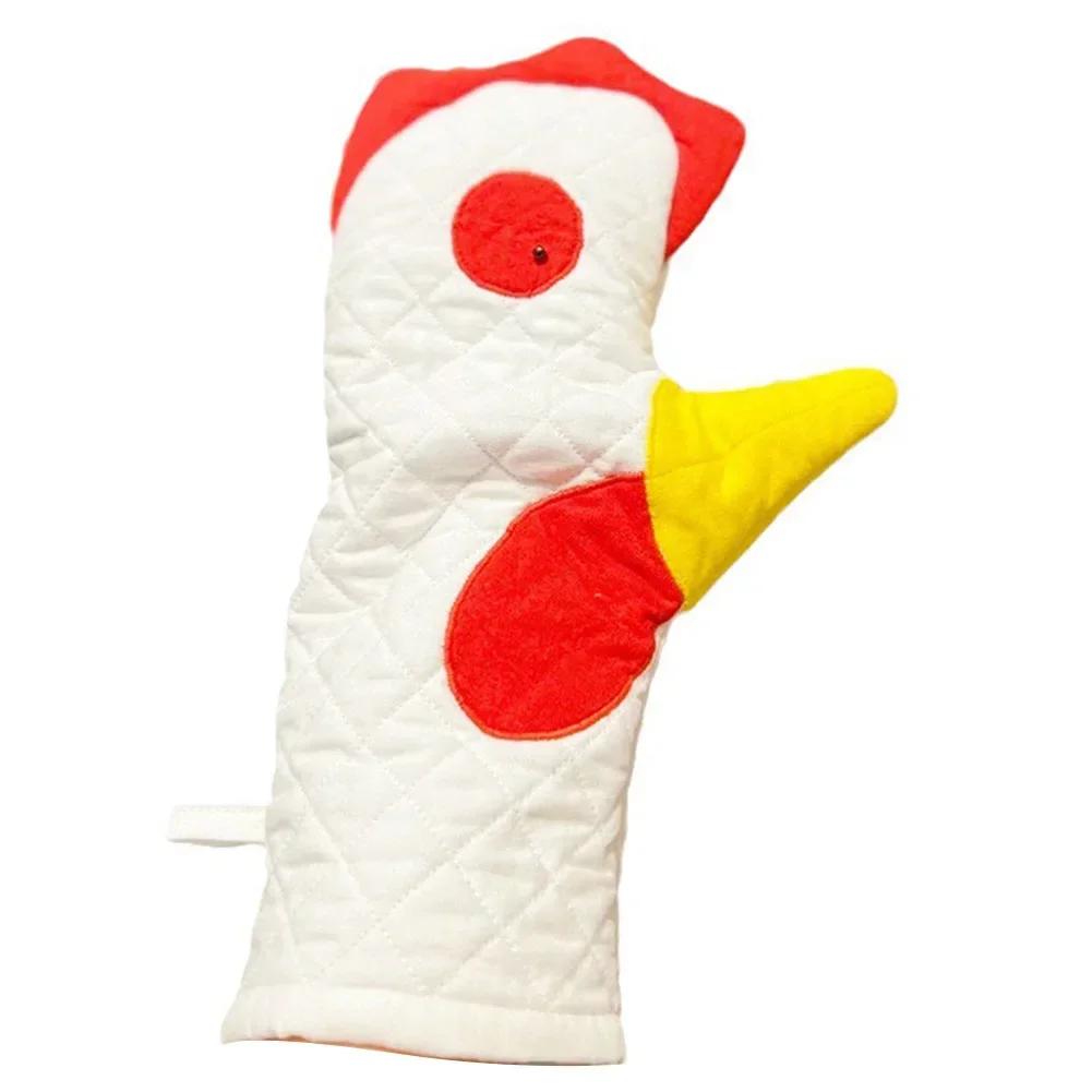 1/2Pcs Microwave Oven Glove Cute Rooster Trim Oven Mitts Lightweight Heatproof Oven Mitt Safe Non-Woven Anti-Scalding BBQ Gloves