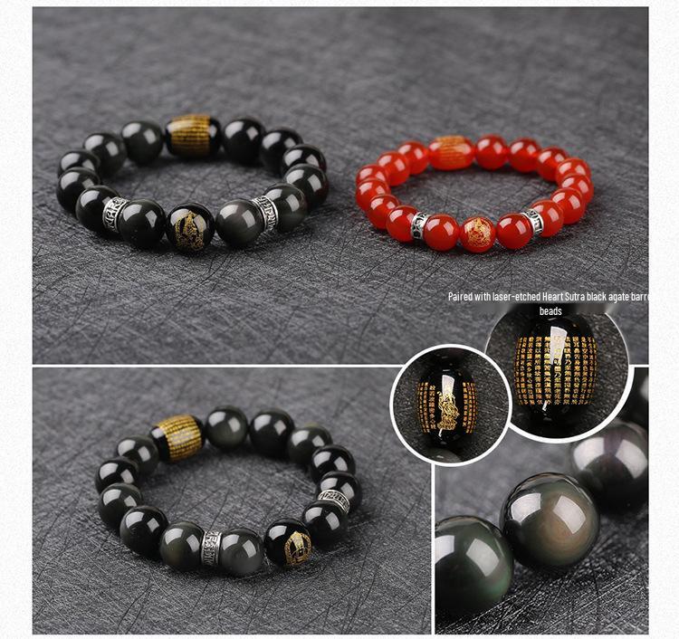 Black Obsidian Zodiac Guardian Bracelet: Benming Year Amulet for Men & Women, Lucky Buddhist Prayer Beads.