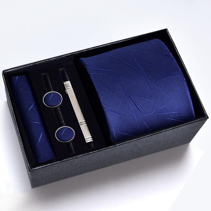 Men's Formal Tie Gift Box: Five-Piece Set with Logo, 8cm Striped Black for Weddings and Business 