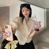 French Gentle V-neck Heavy Duty Shirt with A Unique Summer Temperament Chic Shirt with Short Bubble Sleeves Women's Top