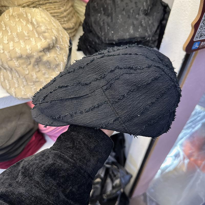 Japanese Retro Solid Color Striped Beret Women's Spring and Summer Literary Retro Versatile Face Showing Small Thin Newspaper Boy's Baseball Cap