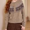 Bailuyu Women's French Retro Jacquard Knit Cardigan