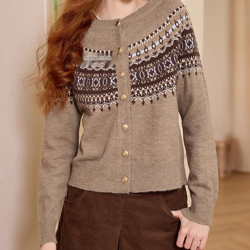 Bailuyu Women's French Retro Jacquard Knit Cardigan