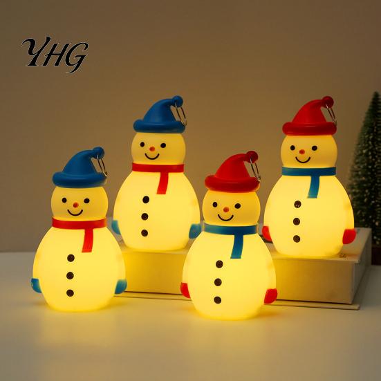 Desktop Nighttime Lighting Christmas Snowman LED Night Light, Portable Cartoon Desk Lamp with Hanging Ring for Cute Light Holiday Party Decor,